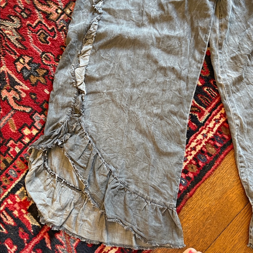 Gray Drawstring Pants with Ruffle Detail - Picture 3 of 8